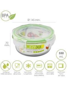 Recipiente Hermetico Cristal Redondo 550 ml. Ø 145 x 7 (alt) cm.
