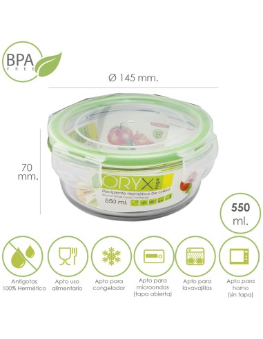 Recipiente Hermetico Cristal Redondo 550 ml. Ø 145 x 7 (alt) cm.