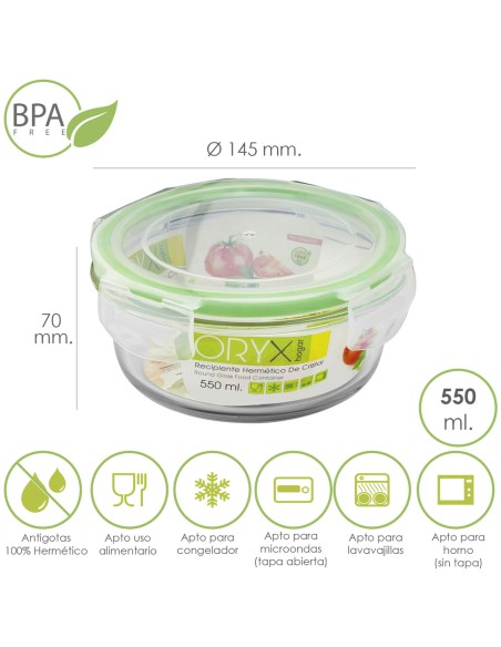 Recipiente Hermetico Cristal Redondo 550 ml. Ø 145 x 7 (alt) cm.