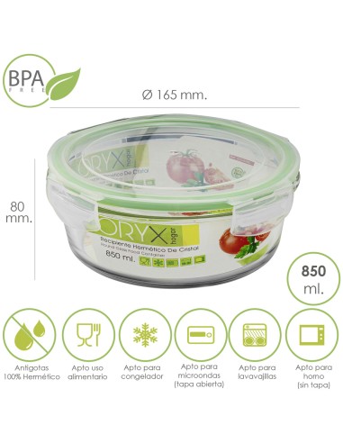 Recipiente Hermetico Cristal Redondo 850 ml. Ø 165 x 8 (alt) cm.