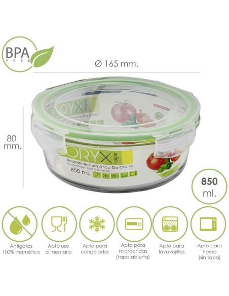 Recipiente Hermetico Cristal Redondo 850 ml. Ø 165 x 8 (alt) cm.