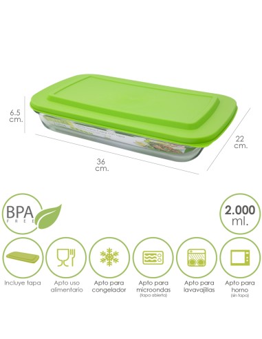 Fuente Cristal Rectangular Con Tapa 2 Litros 36 x 22 x 6.5 (Alt) cm.