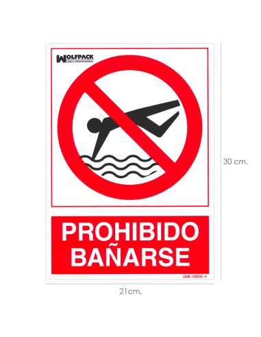 Cartel Prohibido Bañarse 30x21 cm.
