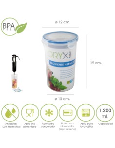 Recipiente Hermetico Plastico Redondo 1.200 ml. Ø 12 x 19 (Alt.) cm.