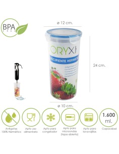 Recipiente Hermetico Plastico Redondo 1.600 ml. Ø 12 x 24 (Alt.) cm.