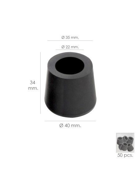 Taco Goma Andador Negro Ø 22mm Con Arandela Interior Bolsa 50 Unidades