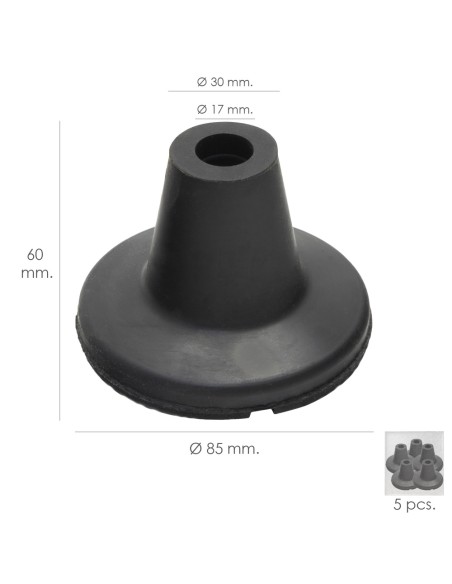 Taco Goma Baston Negro Tubo Ø 19 mm. / Base Ø 85 mm. Tipo Ventosa Bolsa 5 Unidades