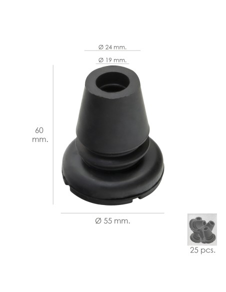 Taco Goma Baston Negro Tubo Ø 19 mm. / Base Ø 55 mm. Tipo Fuelle Bolsa 25 Unidades