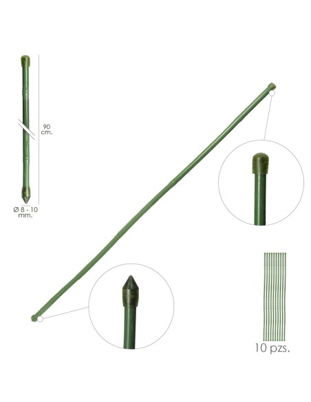 Tutor Varilla Bambú Plastificado Ø 8 - 10 mm. x 90 cm. (Paquete 10 Unidades)