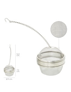 Bola Malla Para Especias / Te / Legumbres Acero Inoxidable Ø 9 cm. Con Cadena