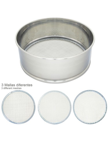 Harinero Tamizador Acero Inoxidable Ø 20 cm. Con 3 Mallas Intercambiables