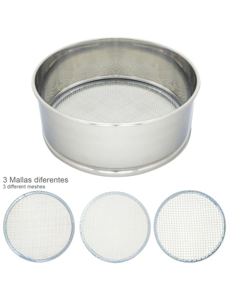 Harinero Tamizador Acero Inoxidable Ø 20 cm. Con 3 Mallas Intercambiables