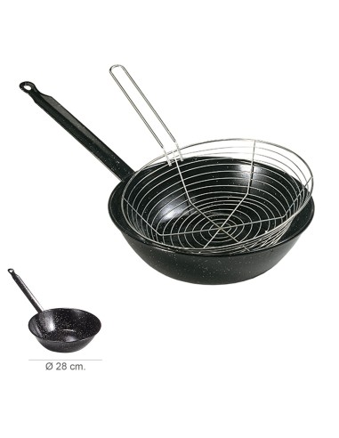 Sarten Esmaltada Con Mango Ø 28 cm. Con Cestillo Freir