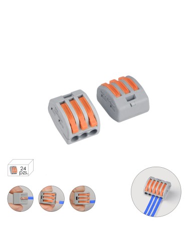 Regleta Conexion Rapida, Conexion Electrica 3 polos, 4mmØ, 24 unidades.