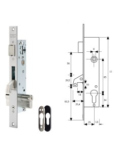 Cerradura Tesa 2240/25/3NI Con Escudo de Seguridad E190 con Palanca Basculante Gancho Reforzado