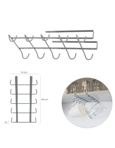 Colgador Tazas, Soporte Cocina Bajo Mueble, Acero Cuelgatazas para 10 tazas
