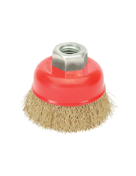 Cepillo Taza Con Alambre De Acero Latonado Rosca M14, Ø 65 mm. Alambre de Ø 0,30 mm.
