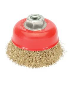 Cepillo Taza Con Alambre De Acero Latonado Rosca M14, Ø 120 mm. Alambre de Ø 0,30 mm.