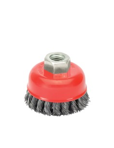 Cepillo Taza Con Alambre De Acero Trenzado Rosca M14, Ø 75 mm. Alambre de Ø 0,50 mm.