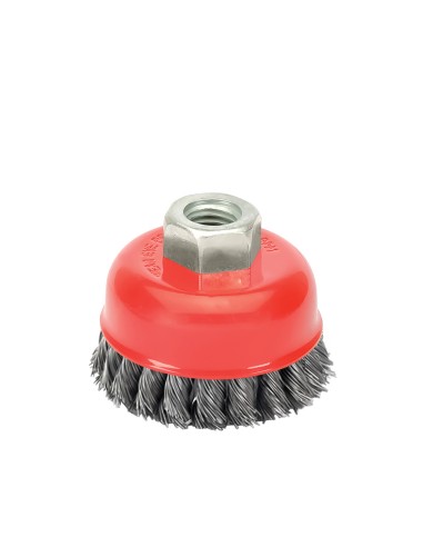 Cepillo Taza Con Alambre De Acero Trenzado Rosca M14, Ø 75 mm. Alambre de Ø 0,50 mm.