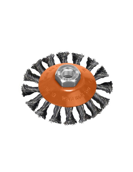 Cepillo Oblicuo Con Alambre De Acero Trenazdo Rosca M14, Ø 100 mm. Alambre de Ø 0,30 mm.