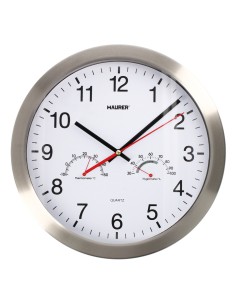 Reloj De Pared Ø 30 cm. Con Higrometro y Termometro. Frontal En Acero