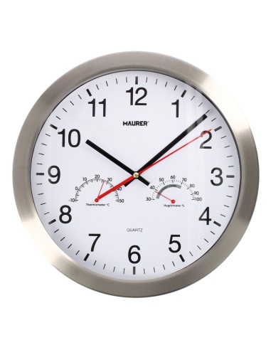 Reloj De Pared Ø 30 cm. Con Higrometro y Termometro. Frontal En Acero