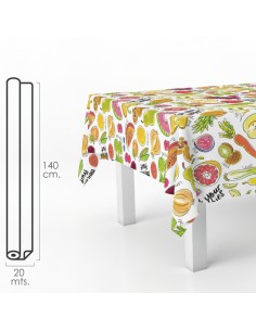 Mantel Hule Rectangular Frutas Fantasia. Impermeable Antimanchas PVC 140 cm. x 20 metros. Rollo Recortable. Interior y Exterior