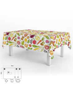 Mantel Hule Rectangular Frutas Fantasia Impermeable Antimanchas PVC 140x250 cm. Recortable Uso Interior y Exterior