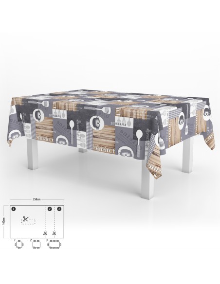 Mantel Hule Rectangular Cuisin Impermeable Antimanchas PVC 140 x 250 cm. Recortable Uso Interior y Exterior