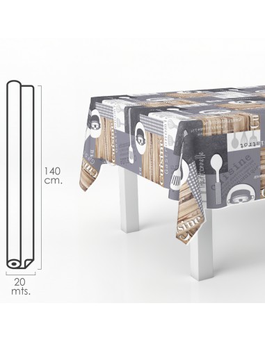 Mantel Hule Rectangular Cuisin. Impermeable Antimanchas PVC 140 cm. x 20 metros. Rollo Recortable. Interior y Exterior