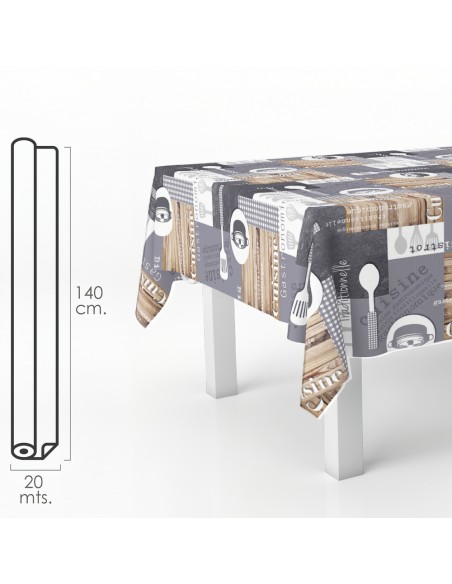 Mantel Hule Rectangular Cuisin. Impermeable Antimanchas PVC 140 cm. x 20 metros. Rollo Recortable. Interior y Exterior