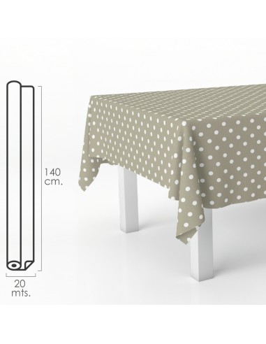 Mantel Hule Rectangular Topos Beige. Impermeable Antimanchas PVC 140 cm. x 20 metros. Rollo Recortable. Interior y Exterior