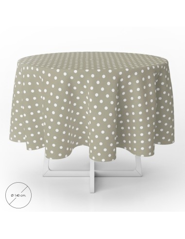 Mantel Hule Redondo Topos Beige Impermeable Antimanchas PVC Ø140 cm. Uso Interior y Exterior