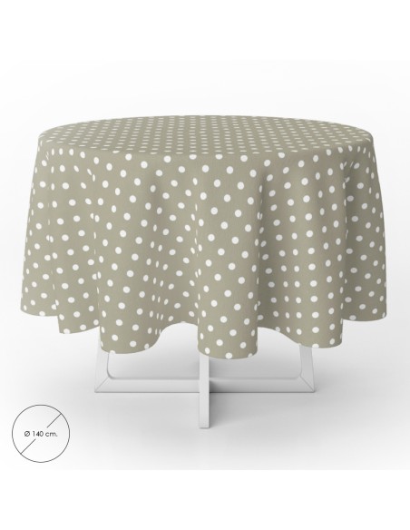 Mantel Hule Redondo Topos Beige Impermeable Antimanchas PVC Ø140 cm. Uso Interior y Exterior