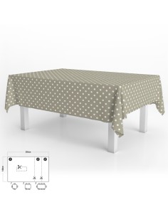 Mantel Hule Rectangular Topos Beige Impermeable Antimanchas PVC 140x250 cm. Recortable Uso Interior y Exterior