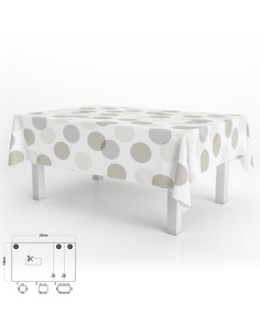 Mantel Hule Rectangular Circulos Beige Impermeable Antimanchas PVC 140x250 cm. Recortable Uso Interior y Exterior
