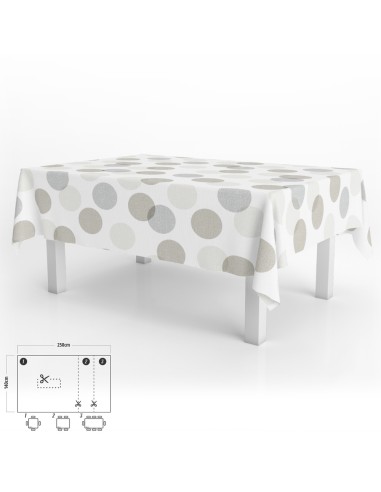 Mantel Hule Rectangular Circulos Beige Impermeable Antimanchas PVC 140x250 cm. Recortable Uso Interior y Exterior