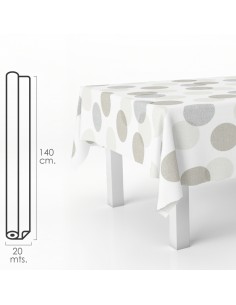 Mantel Hule Rectangular Circulos Beis. Impermeable Antimanchas PVC 140 cm. x 20 metros. Rollo Recortable. Interior y Exterior