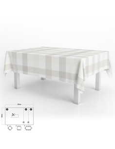 Mantel Hule Rectangular Cuadros Beige Impermeable Antimanchas PVC 140x250 cm. Recortable Uso Interior y Exterior