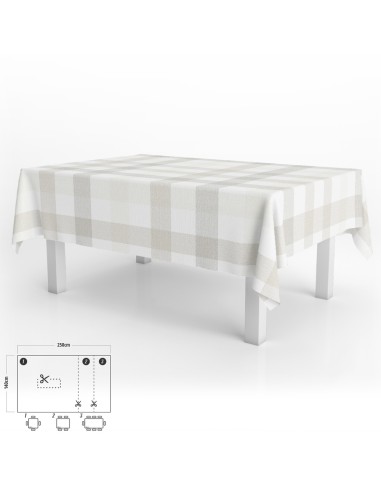 Mantel Hule Rectangular Cuadros Beige Impermeable Antimanchas PVC 140x250 cm. Recortable Uso Interior y Exterior