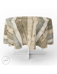 Mantel Hule Redondo Tablones Madera Impermeable Antimanchas PVC Ø 140 cm. Uso Interior y Exterior