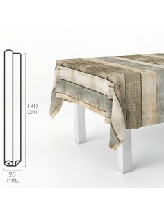 Mantel Hule Rectangular Tablones Madera. Impermeable Antimanchas PVC 140 cm. x 20 metros. Rollo Recortable. Interior y Exterior