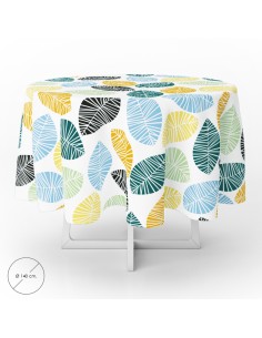 Mantel Hule Redondo Hojas Colores Impermeable Antimanchas PVC Ø 140 cm. Uso Interior y Exterior