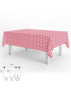 Mantel Hule Rectangular Cuadros Rojos Impermeable Antimanchas PVC 140x250 cm. Recortable Uso Interior y Exterior