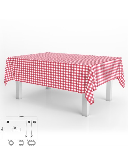 Mantel Hule Rectangular Cuadros Rojos Impermeable Antimanchas PVC 140x250 cm. Recortable Uso Interior y Exterior