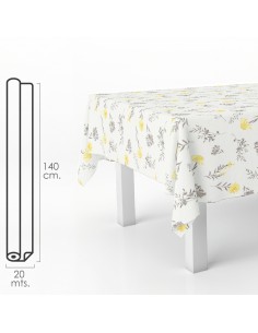 Mantel Hule Rectangular Flores Amarillas. Impermeable Antimanchas PVC 140 cm. x 20 metros. Rollo Recortable. Interior y Exterior