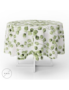 Mantel Hule Redondo Hojas Verdes Impermeable Antimanchas PVC Ø140 cm. Uso Interior y Exterior