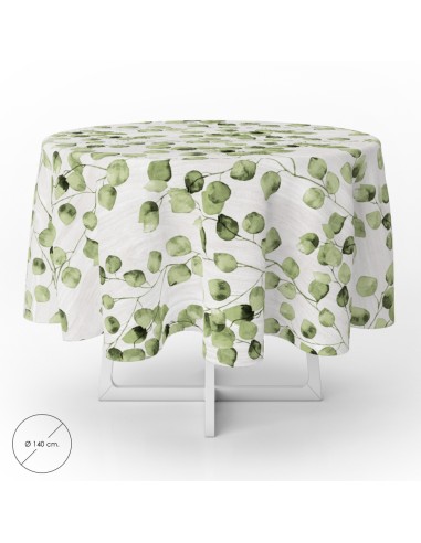 Mantel Hule Redondo Hojas Verdes Impermeable Antimanchas PVC Ø140 cm. Uso Interior y Exterior