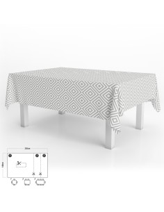 Mantel Hule Rectangular Rombos Grises Impermeable Antimanchas PVC 140x250 cm. Recortable Uso Interior y Exterior